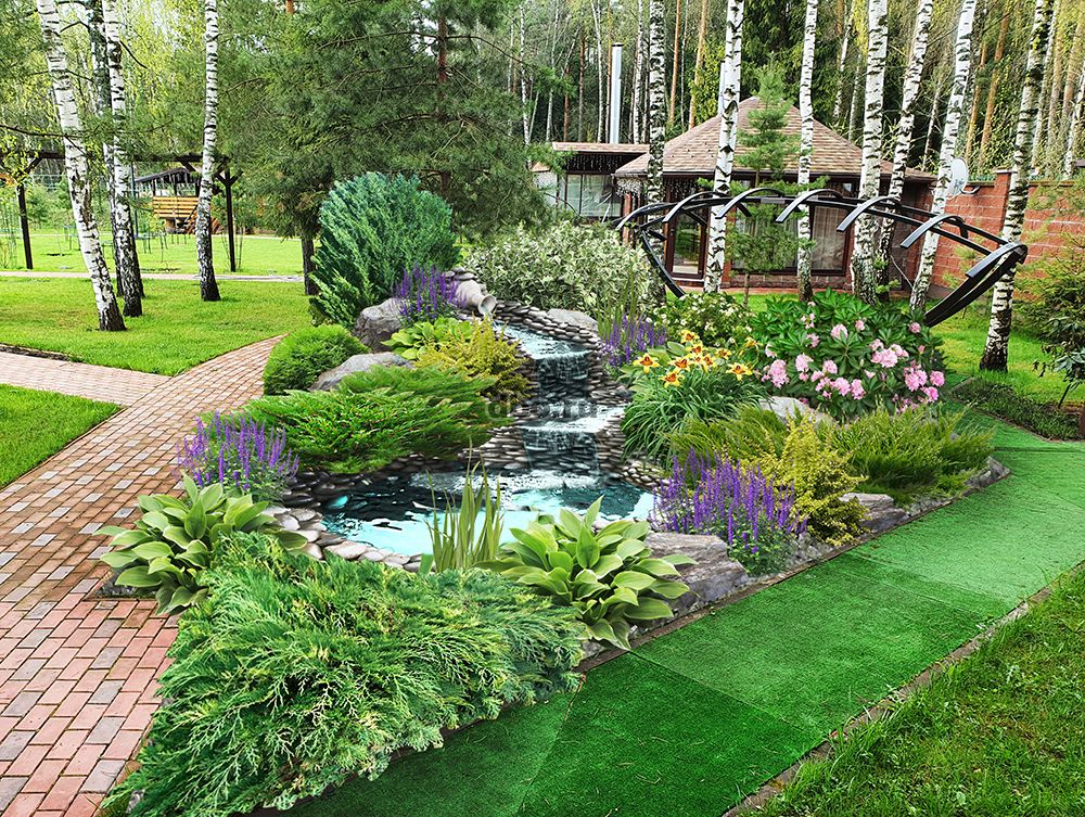 Contemporary garden with terrace, planting and outdoor seating