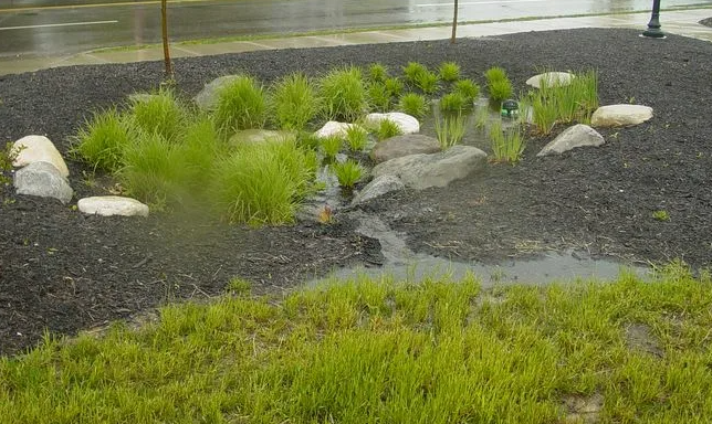 Detailed view of permeable courtyard surfaces