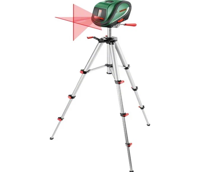 Professional builder using laser measurement tools